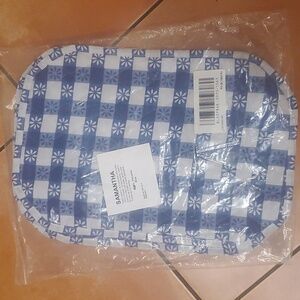 Set of 4 New Blue White Checkered Quilted Cloth Placemats 12x18in